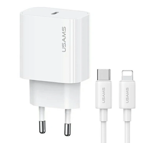 Kup USAMS T65 US-CC226 hálózati töltő USB-C PD 20W Gyors Töltés + USB-C / Lightning 30W kábel fehér/white - USA1116 - {ean13} - Sklep Home Screen