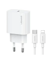 USAMS T65 US-CC226 Netzladegerät USB-C PD 20W Schnellladung + USB-C / Lightning Kabel 30W weiß