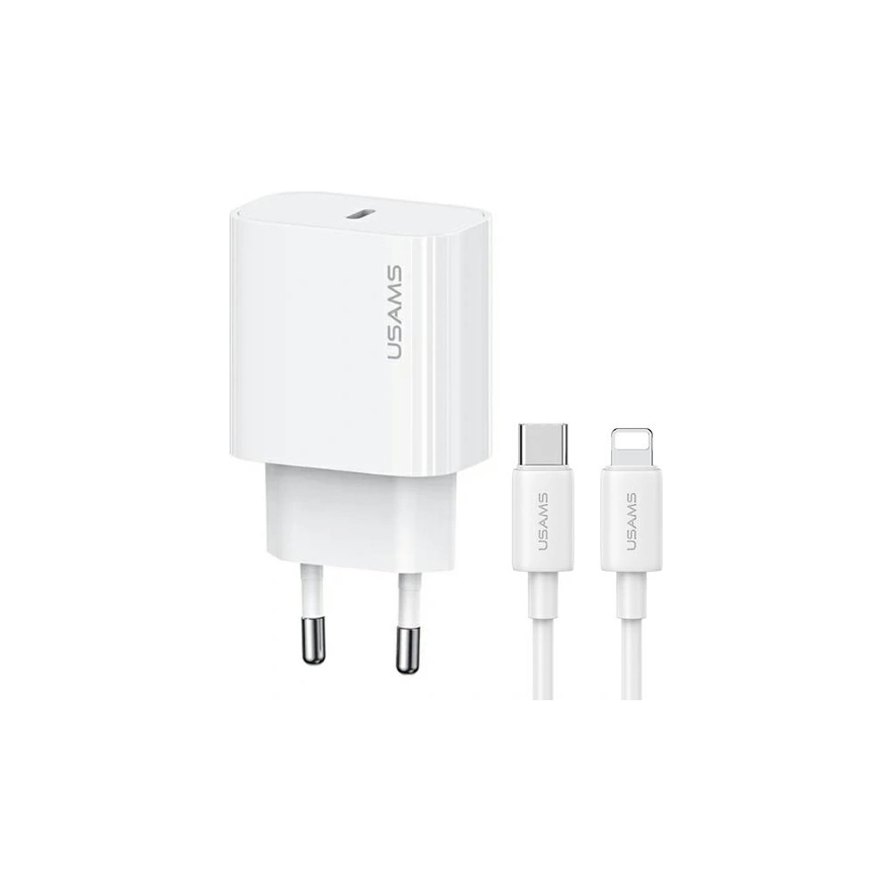 Ładowarka sieciowa USAMS T65 US-CC226 USB-C PD 20W Fast Charging + kabel USB-C / Lightning 30W biały/white