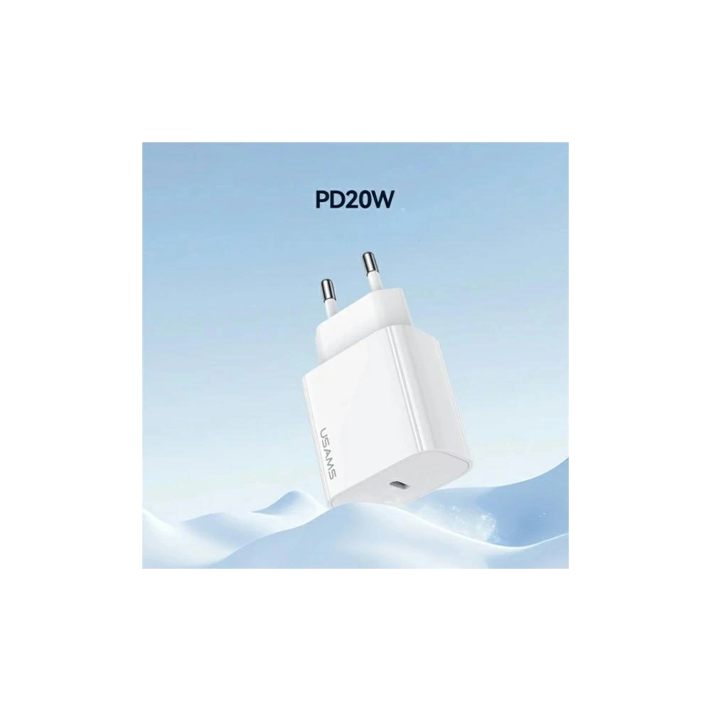 Ładowarka sieciowa USAMS T65 US-CC226 USB-C PD 20W Fast Charging + kabel USB-C / Lightning 30W biały/white