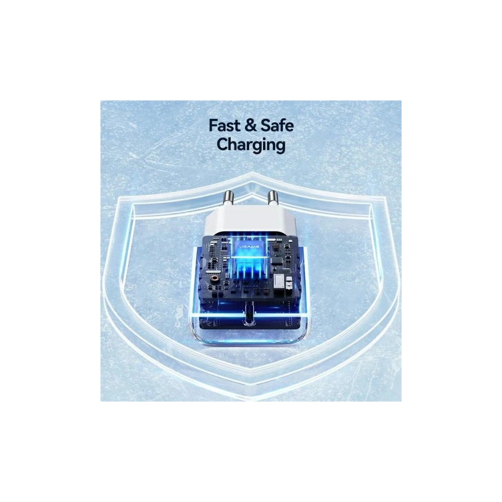 Ładowarka sieciowa USAMS T65 US-CC226 USB-C PD 20W Fast Charging + kabel USB-C / Lightning 30W biały/white