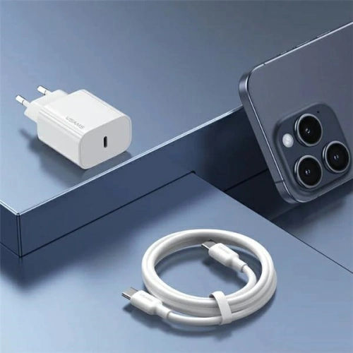 Kup USAMS T65 US-CC226 hálózati töltő USB-C PD 20W Gyors Töltés + USB-C / Lightning 30W kábel fehér/white - USA1116 - {ean13} - Sklep Home Screen