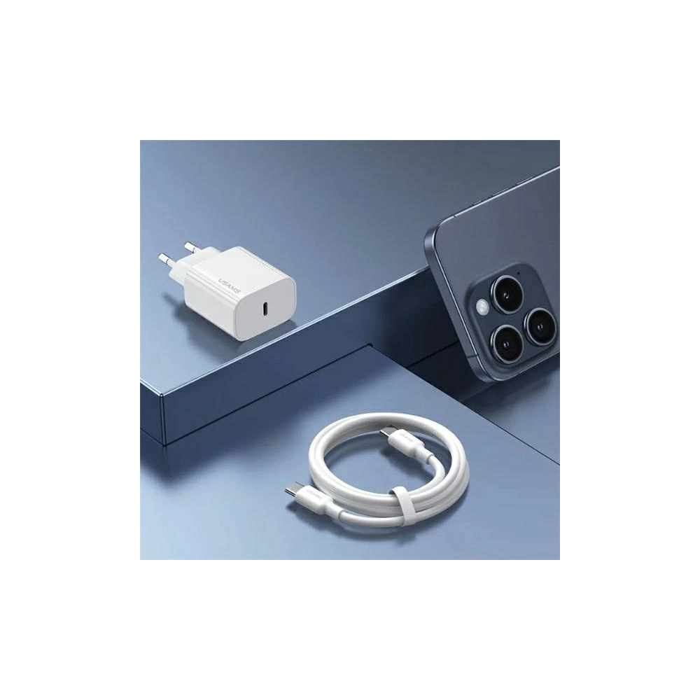 Ładowarka sieciowa USAMS T65 US-CC226 USB-C PD 20W Fast Charging + kabel USB-C / Lightning 30W biały/white