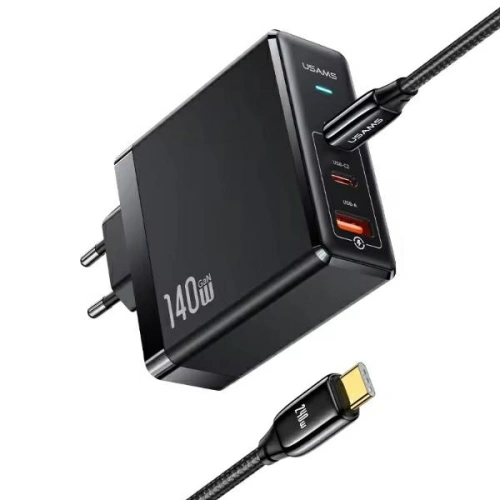 Kup USAMS US-CC168 Netzladegerät USB-A, 2xUSB-C T52 PD 140W Schnellladung + USB-C / USB-C Kabel 240W schwarz/black - USA1117 - {ean13} - Sklep Home Screen