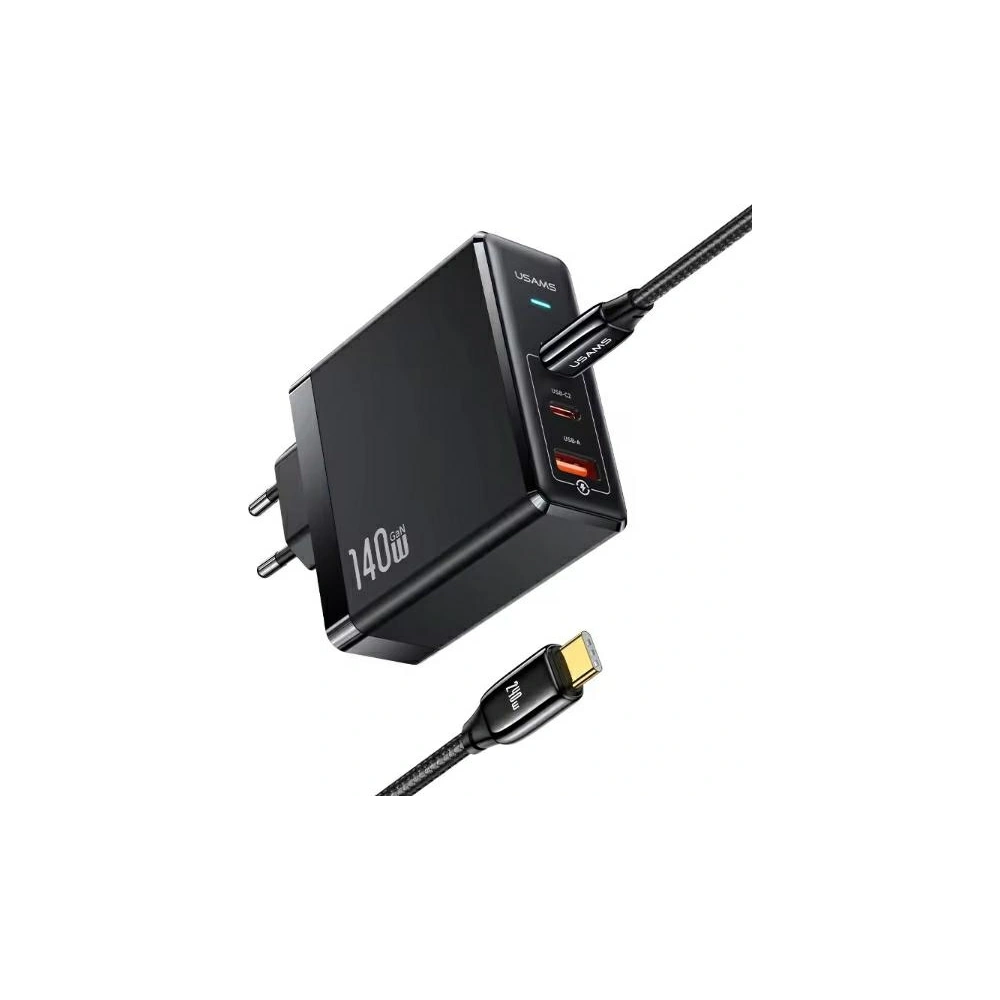Ładowarka sieciowa USAMS US-CC168 USB-A, 2xUSB-C T52 PD 140W Fast Charging + kabel USB-C / USB-C 240W czarny/black