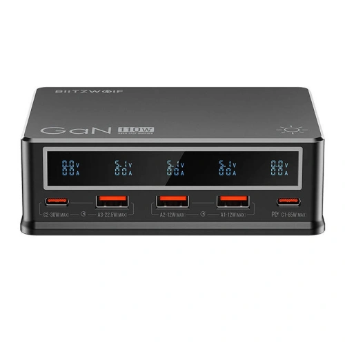 Kup Ładowarka sieciowa Blitzwolf BW-i9 3xUSB-A, 2xUSB-C 110W PD czarna - BLZ597 - {ean13} - Sklep Home Screen