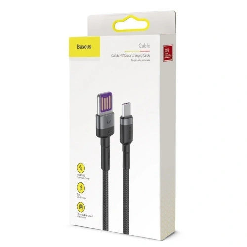 Kup Kabel USB-C Baseus Cafule Huawei SuperCharge, QC 3.0, 5A 1m (černá-šedá) - BSU693BLKGRY - {ean13} - Sklep Home Screen