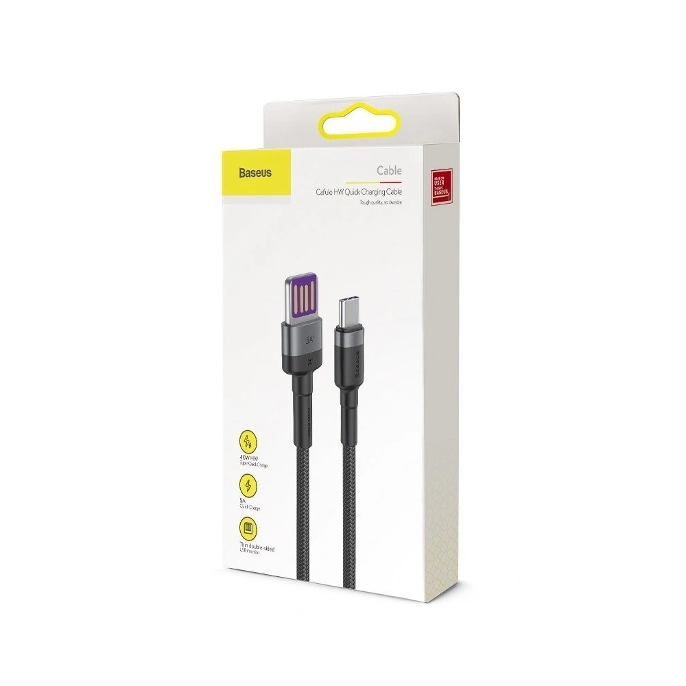 Kabel USB-C Baseus Cafule Huawei SuperCharge, QC 3.0, 5A 1m (czarno-szary)