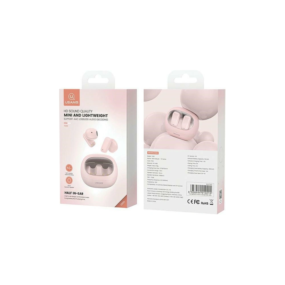 Słuchawki bezprzewodowe douszne USAMS TD Series TD22 Bluetooth 5.3 TWS różowy/pink