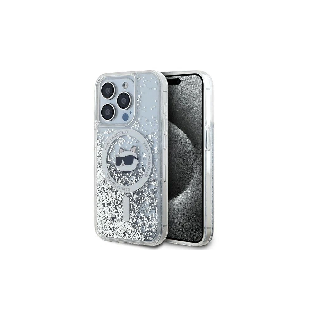 Etui Karl Lagerfeld KLHMP14XLGCHSGH Apple iPhone 14 Pro Max hardcase Liquid Glitter Choupette Head Magsafe transparent