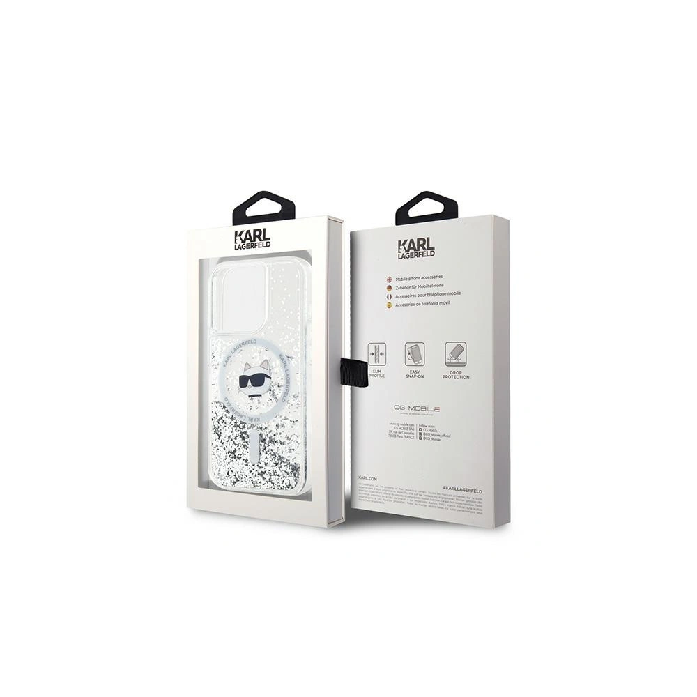 Etui Karl Lagerfeld KLHMP14XLGCHSGH Apple iPhone 14 Pro Max hardcase Liquid Glitter Choupette Head Magsafe transparent