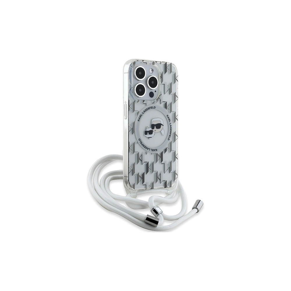 Etui Karl Lagerfeld KLHMP15LHCKCKLCT Apple iPhone 15 Pro hardcase IML Crossbody Monogram Karl & Choupette Head MagSafe transparent