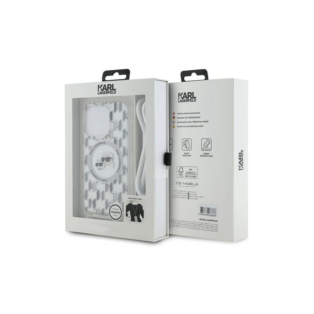 Etui Karl Lagerfeld KLHMP15LHCKCKLCT Apple iPhone 15 Pro hardcase IML Crossbody Monogram Karl & Choupette Head MagSafe transparent