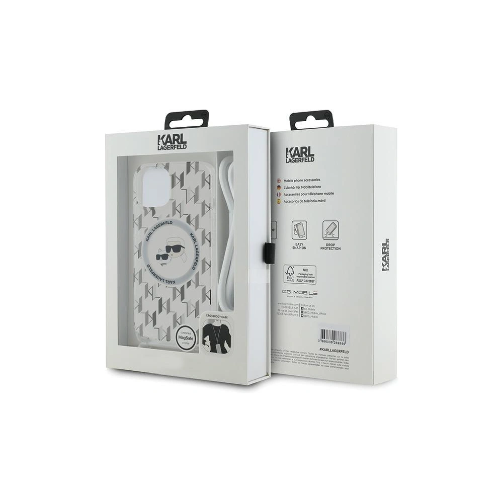 Etui Karl Lagerfeld KLHMP15SHCKCKLCT Apple iPhone 15 / 14 / 13 hardcase IML Crossbody Monogram Karl & Choupette Head MagSafe transparent