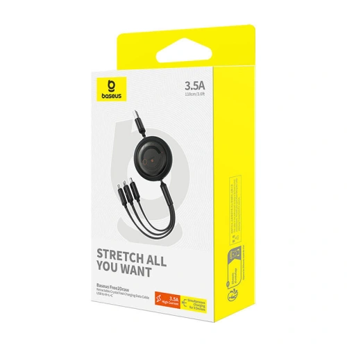 Kup Kábel 3w1 Baseus Free2Draw USB-A / micro USB, Lightning, USB-C 3.5A 1.1m fekete - BSU4900 - {ean13} - Sklep Home Screen