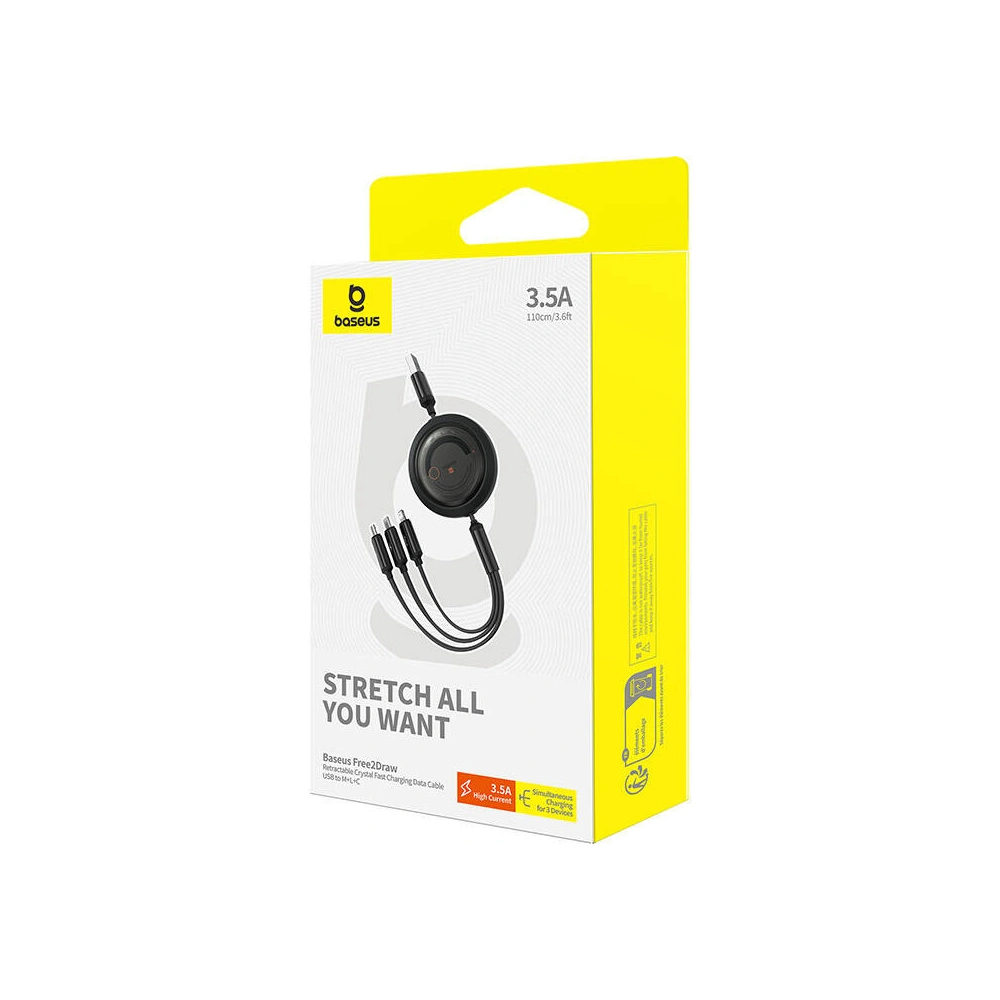 Kabel 3w1 Baseus Free2Draw USB-A / micro USB, Lightning, USB-C 3.5A 1.1m czarny
