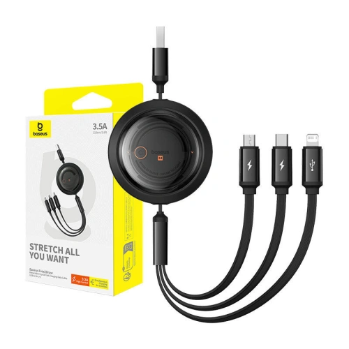 Kup Kábel 3w1 Baseus Free2Draw USB-A / micro USB, Lightning, USB-C 3.5A 1.1m fekete - BSU4900 - {ean13} - Sklep Home Screen
