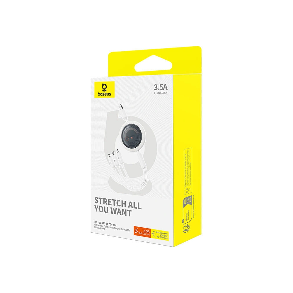 Kabel 3w1 Baseus Free2Draw USB-A / micro USB, Lightning, USB-C 3.5A 1.1m biały