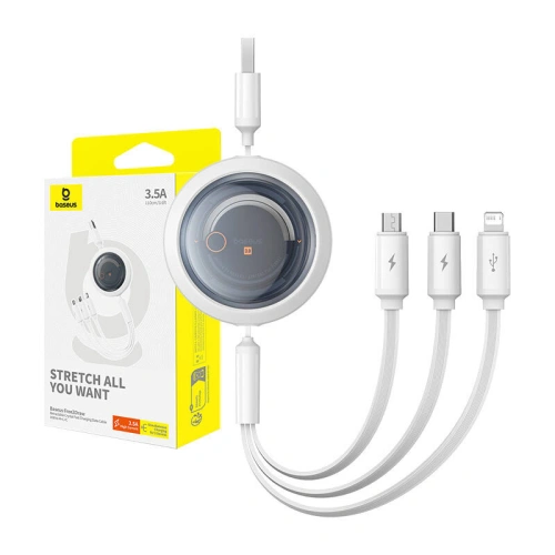 Kup Kabel 3w1 Baseus Free2Draw USB-A / micro USB, Lightning, USB-C 3.5A 1.1m weiß - BSU4901 - {ean13} - Sklep Home Screen