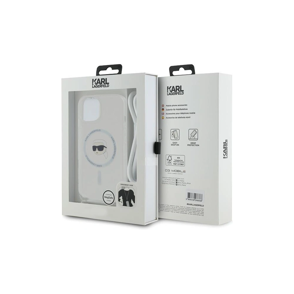 Etui Karl Lagerfeld KLHMP15SHCKHNT Apple iPhone 15 / 14 / 13 hardcase Crossbody IML Karl Head Magsafe transparent