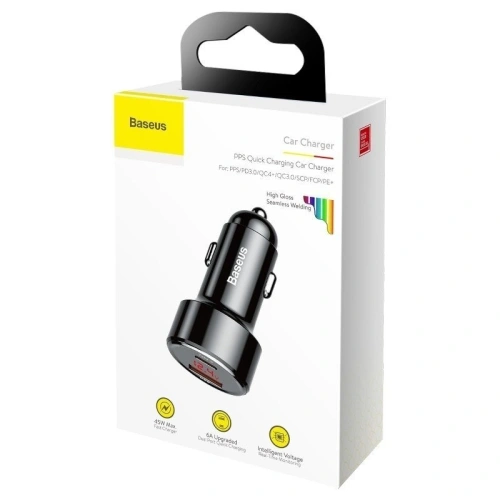 Buy Car charger Baseus Magic USB + USB-C QC 4.0 PD 45W Black - BSU704BLK - {ean13} - Home Screen Store Europe