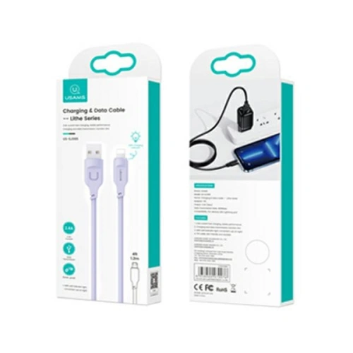 Kup [OUTLET] USAMS Lithe Series USB/Lightning Gyors Töltő Kábel 2,4A 1,2m lila/purple (US-SJ565) - OT-697 - {ean13} - Sklep Home Screen