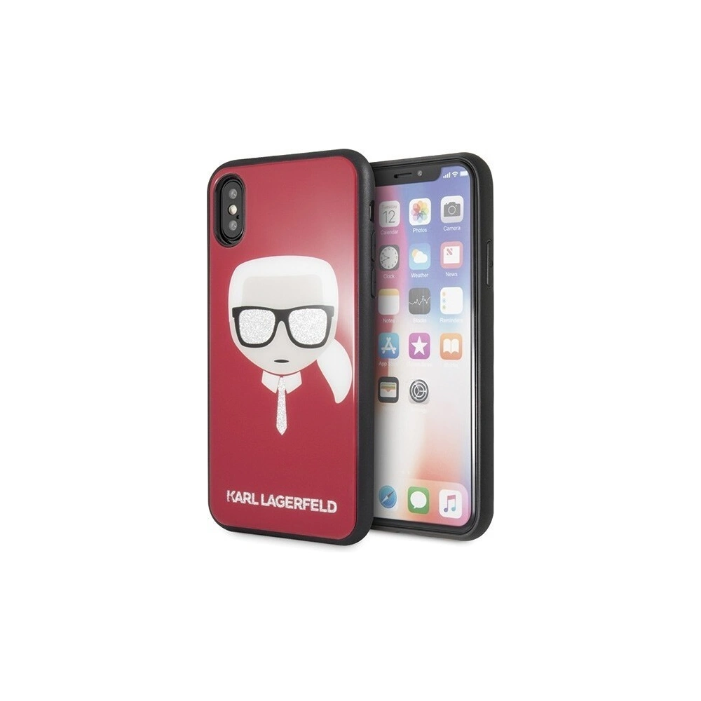 Karl Lagerfeld KLHCPXDLHRE iPhone X/Xs czerwony/red Iconic Glitter Karl`s Head