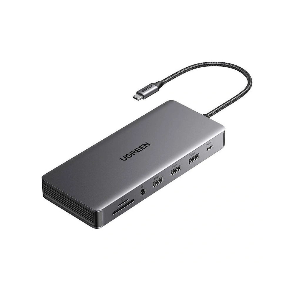 Adapter UGREEN CM681 USB-C / 4xUSB-A, 2xHDMI, DP, RJ45, SD/TF, AUX, USB-C PD 100W szary