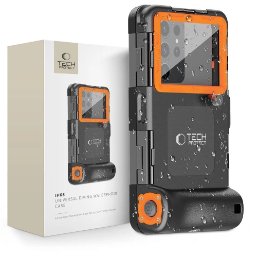 Kup Univerzální voděodolné pouzdro Tech-Protect IPX8 Univerzální potápěčské vodotěsné pouzdro černá/oranžová - THP2902 - {ean13} - Sklep Home Screen