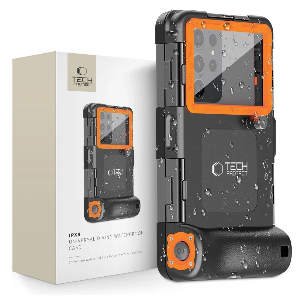 Uniwersalne etui wodoodporne Tech-Protect IPX8 Universal Diving Waterproof Case black/orange
