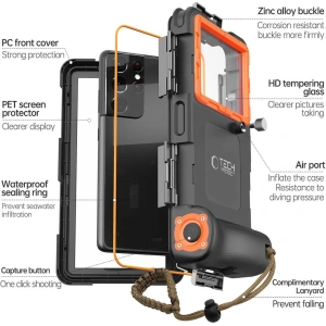 Kup Universelle wasserdichte Hülle Tech-Protect IPX8 Universelle Tauch-Wasserdichte Hülle schwarz/orange - THP2902 - {ean13} - Sklep Home Screen
