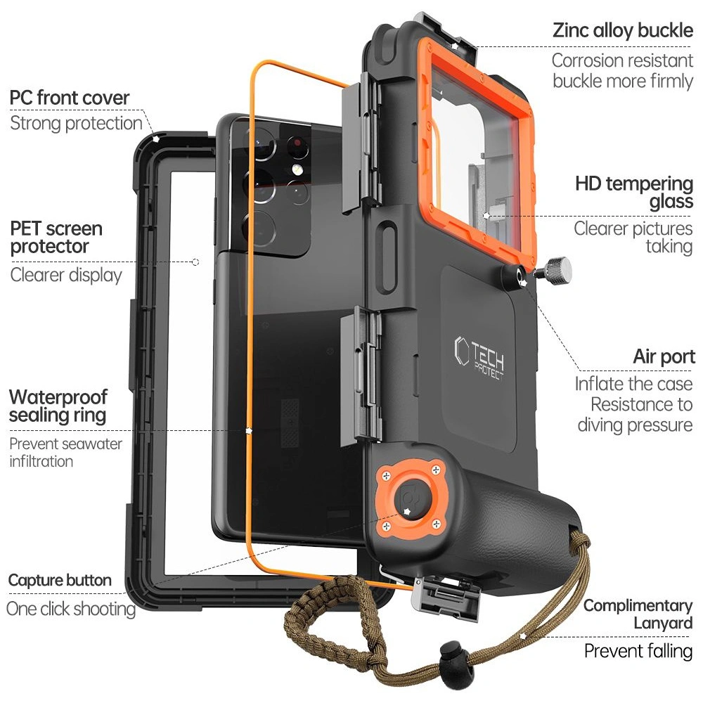 Uniwersalne etui wodoodporne Tech-Protect IPX8 Universal Diving Waterproof Case black/orange