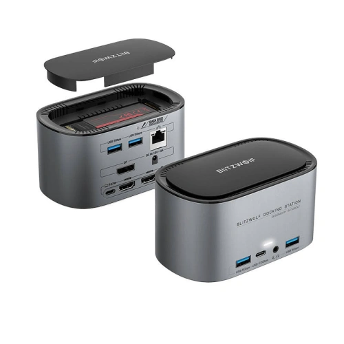 Kup Stacja dokująca 14w1 Blitzwolf BW-TH12 DC, 4xUSB-A 3.0, 3xUSB-C, M.2 SATA 3.0 SSD, 2xHDMI, DP, RJ45, jack 3.5mm - BLZ599 - {ean13} - Sklep Home Screen
