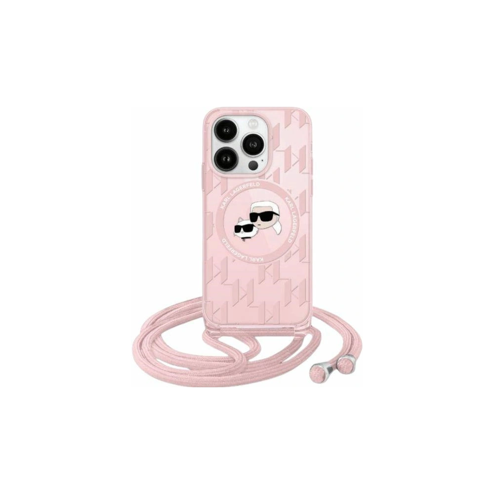 Etui Karl Lagerfeld KLHMP15LHCKCKLCP Apple iPhone 15 Pro hardcase IML Crossbody Monogram Karl & Choupette Head MagSafe różowy/pink