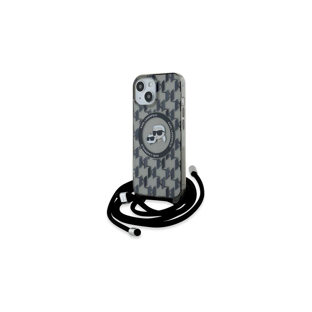 Etui Karl Lagerfeld KLHMP15SHCKCKLCK Apple iPhone 15 / 14 / 13 hardcase IML Crossbody Monogram Karl & Choupette Head MagSafe czarny/black