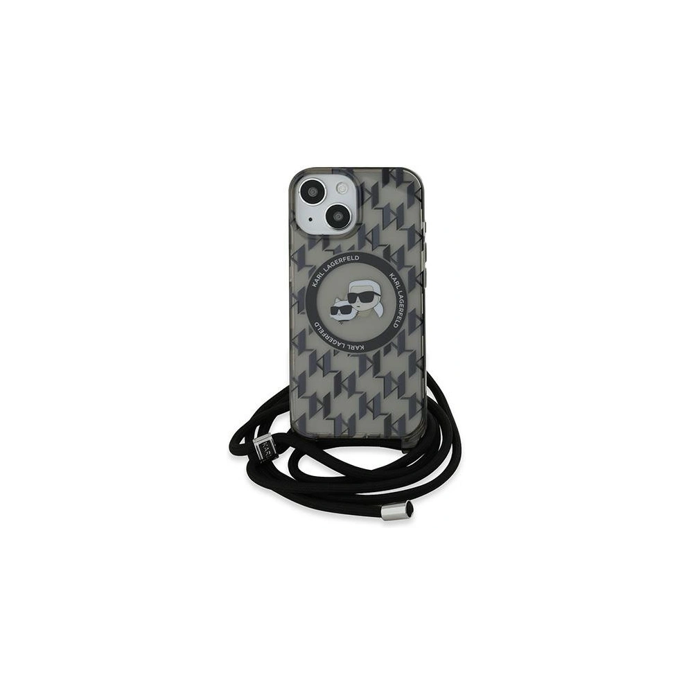 Etui Karl Lagerfeld KLHMP15SHCKCKLCK Apple iPhone 15 / 14 / 13 hardcase IML Crossbody Monogram Karl & Choupette Head MagSafe czarny/black