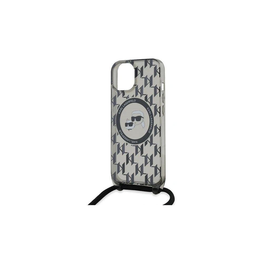Etui Karl Lagerfeld KLHMP15SHCKCKLCK Apple iPhone 15 / 14 / 13 hardcase IML Crossbody Monogram Karl & Choupette Head MagSafe czarny/black
