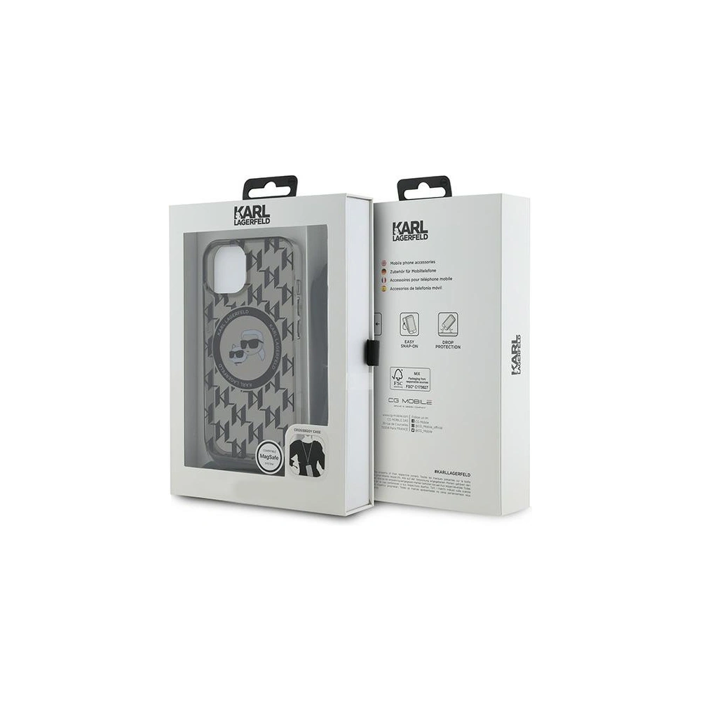 Etui Karl Lagerfeld KLHMP15SHCKCKLCK Apple iPhone 15 / 14 / 13 hardcase IML Crossbody Monogram Karl & Choupette Head MagSafe czarny/black