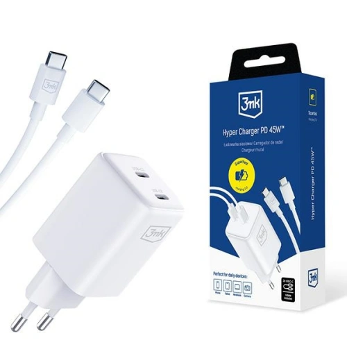 Kup Ładowarka sieciowa 3MK Hyper Charger PD 45W biała/white + 2x kabel USB-C / USB-C - 3MK6197 - {ean13} - Sklep Home Screen
