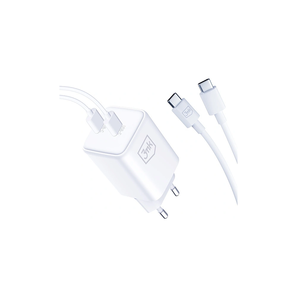 Ładowarka sieciowa 3MK Hyper Charger PD 45W biała/white + 2x kabel USB-C / USB-C