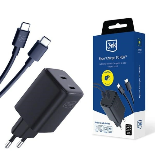Kup Ładowarka sieciowa 3MK Hyper Charger PD 45W czarna/black + 2x kabel USB-C / USB-C - 3MK6198 - {ean13} - Sklep Home Screen