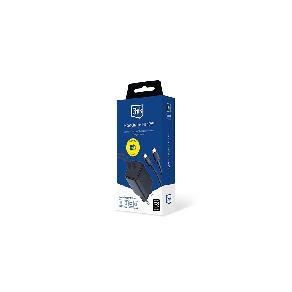 Ładowarka sieciowa 3MK Hyper Charger PD 45W czarna/black + 2x kabel USB-C / USB-C