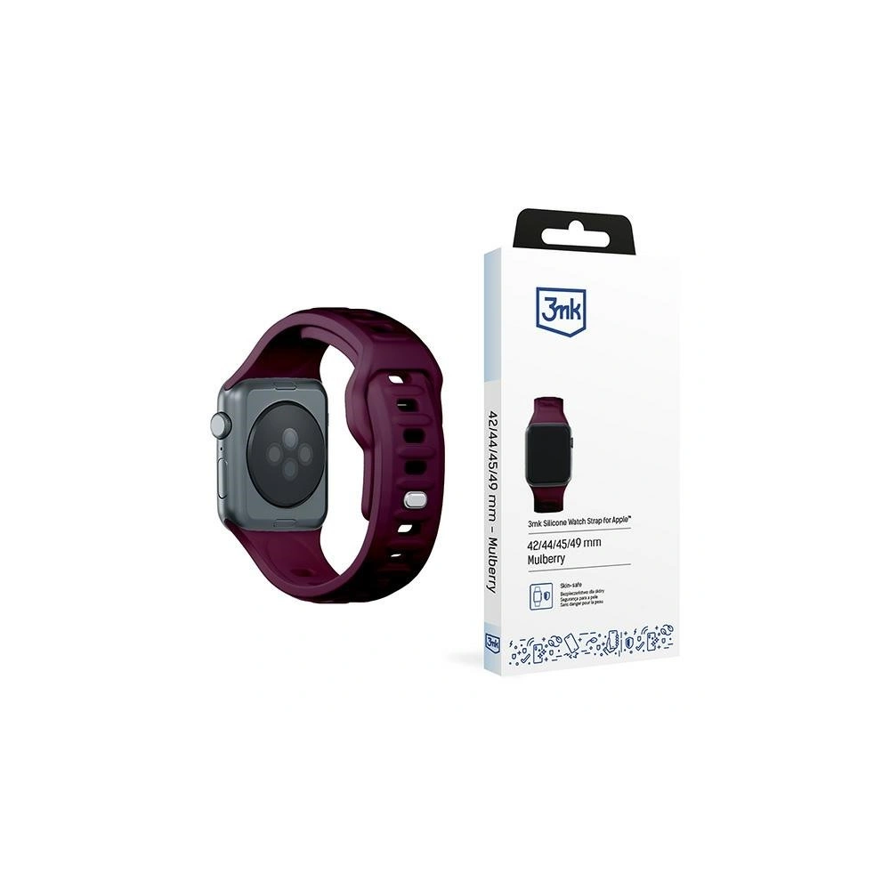 Pasek 3MK Silicone Watch Strap Apple Watch 4/5/6/7/8/9/SE/Ultra 42/44/45/49mm ciemnofioletowy/mulberry