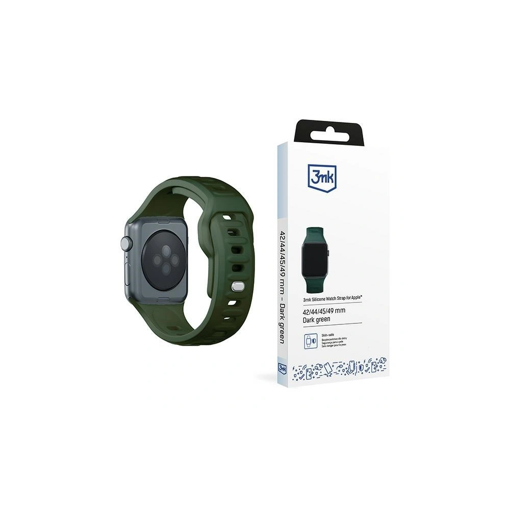 Pasek 3MK Silicone Watch Strap Apple Watch 4/5/6/7/8/9/SE/Ultra 42/44/45/49mm ciemnozielony/dark green
