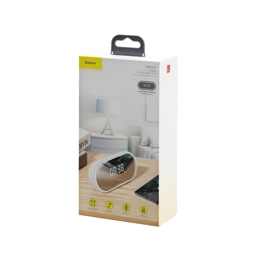 Głośnik bezprzewodowy Bluetooth, zegar Baseus Encok E09 (biały)
