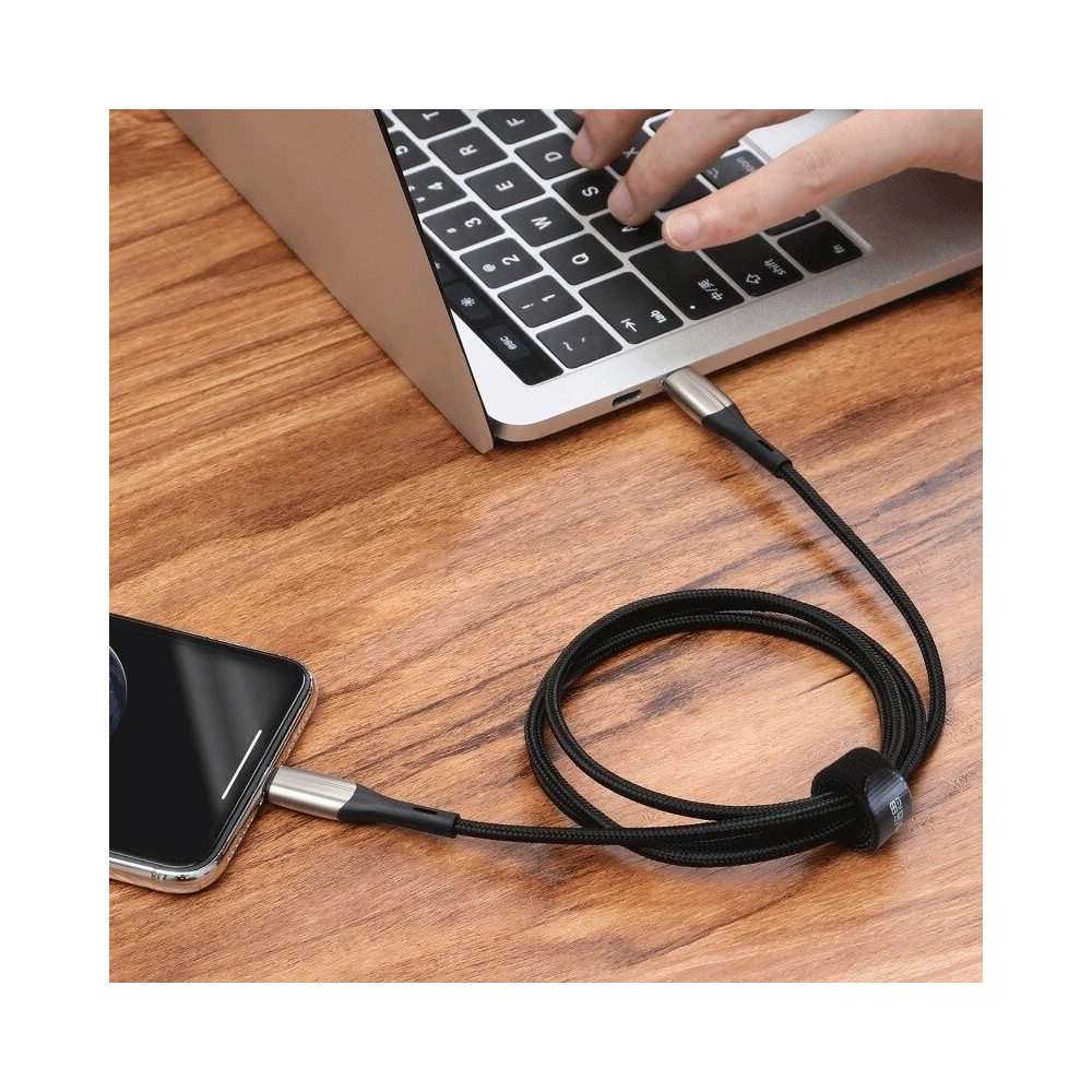 Kabel USB-C do Lightning Baseus Horizontal Power Delivery, dioda LED, 1m (czarny)