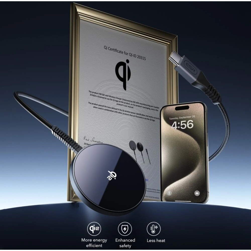 Ładowarka indukcyjna ESR HaloLock QI2 Mini Magnetic MagSafe Wireless Charger 15W Black