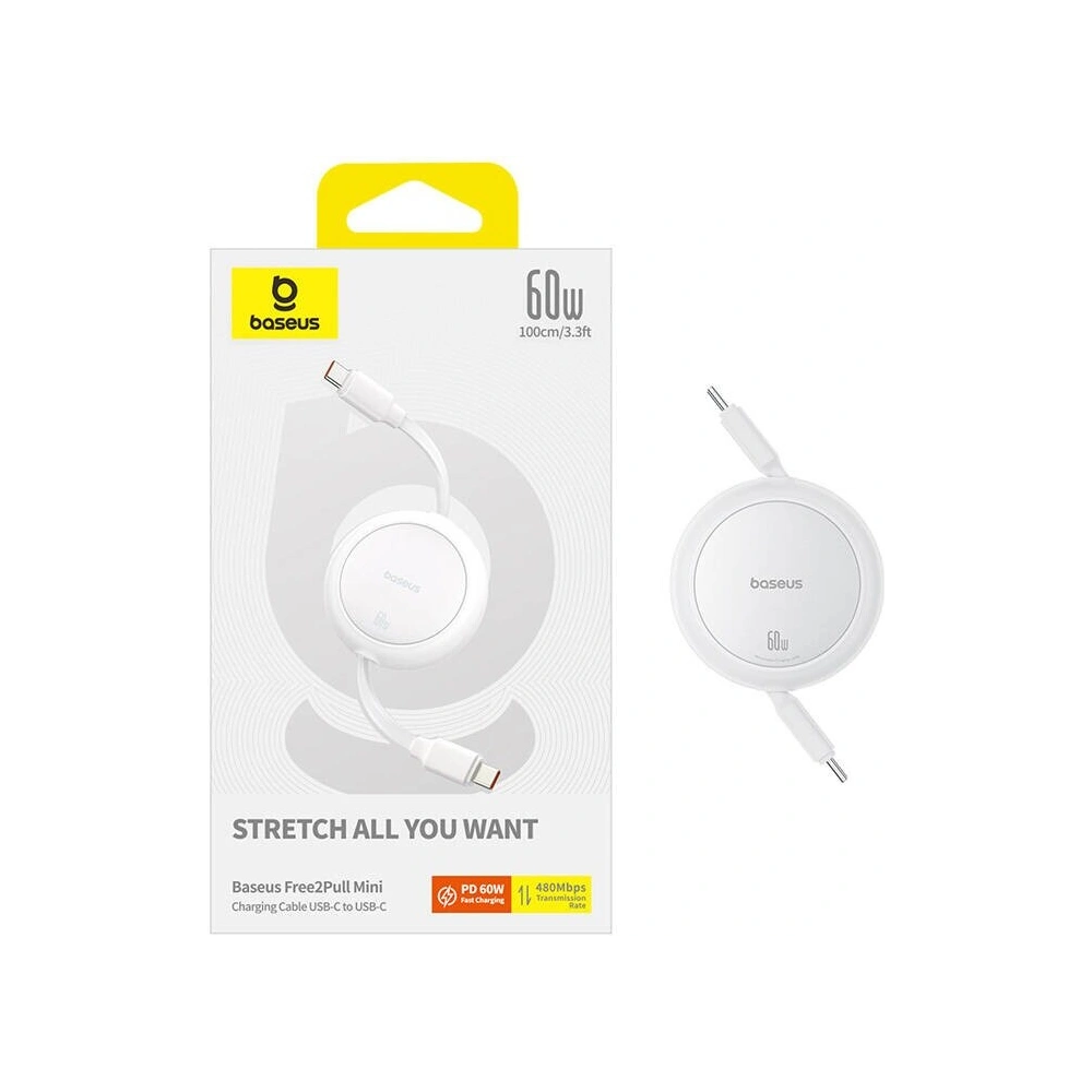 Kabel Baseus Free2Pull Mini USB-C / USB-C, 60W, 1m (biały)