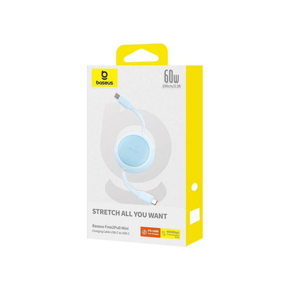 Kabel Baseus Free2Pull Mini USB-C / USB-C, 60W, 1m (niebieski)