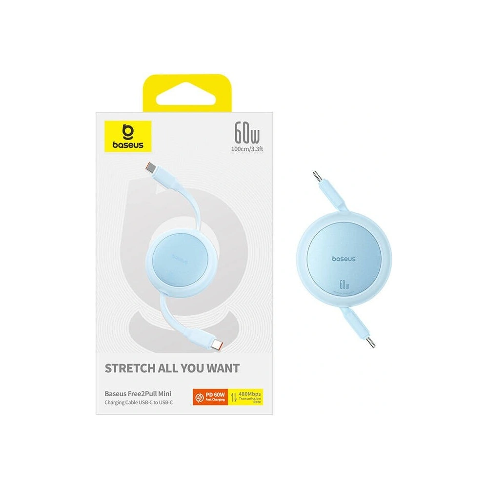 Kabel Baseus Free2Pull Mini USB-C / USB-C, 60W, 1m (niebieski)